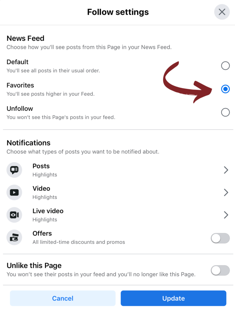 Facebook follow settings