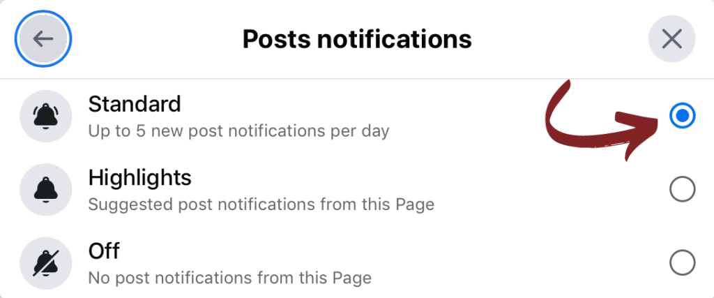 Facebook posts notifications