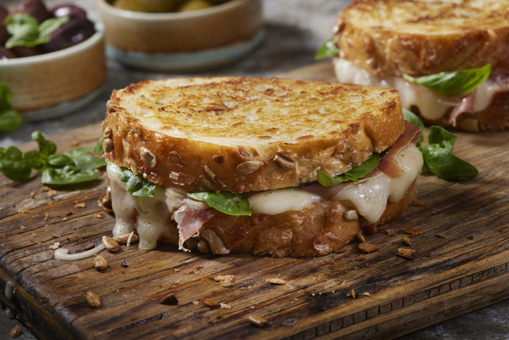 Grilled Cheese with Prosciutto, Brie and Fresh Basil on sourdough